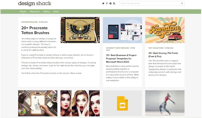 Designshack homepage