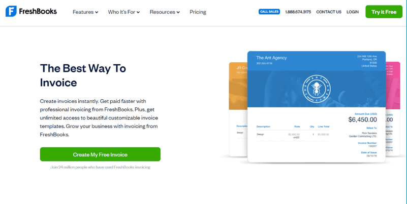 FreshBooks lading page