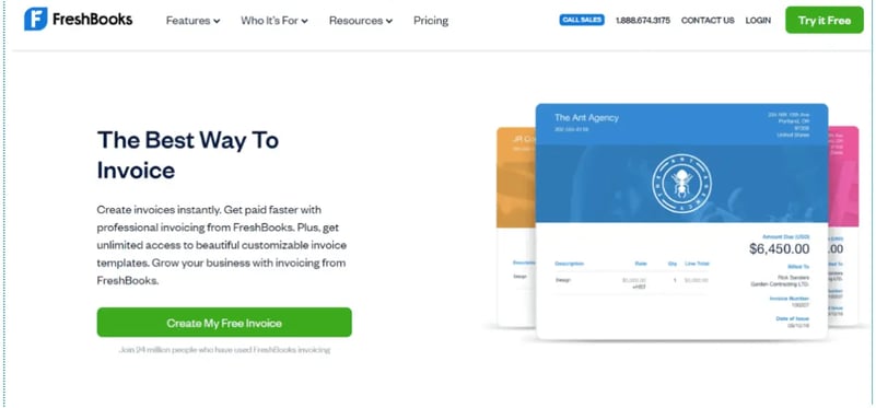 FreshBooks lading page