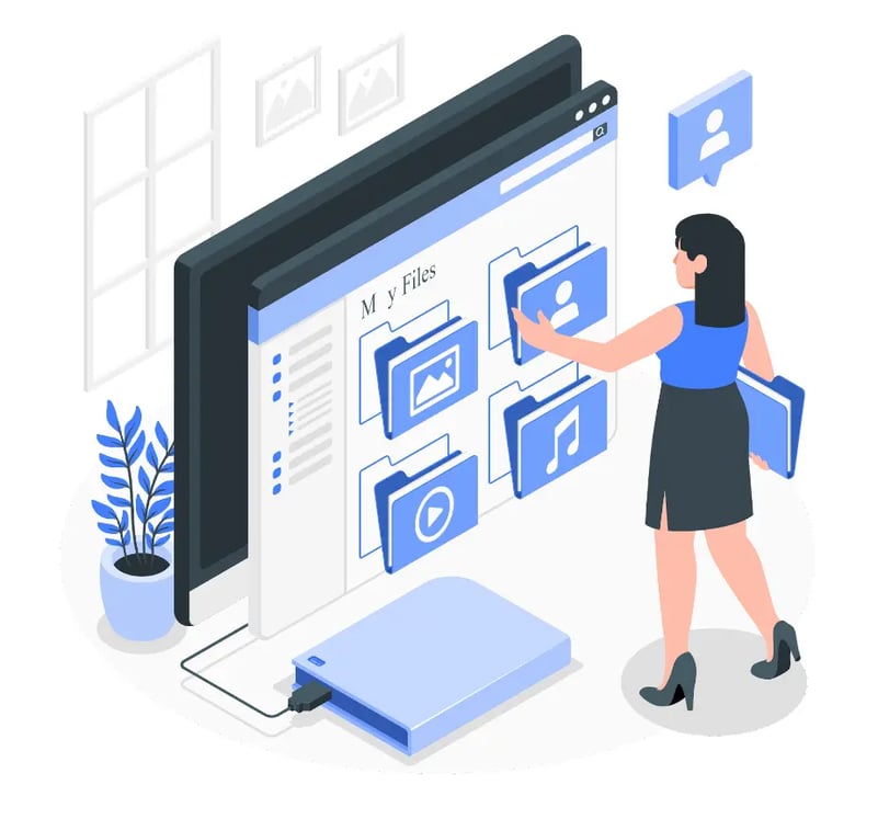 Lady choosing from files illustration