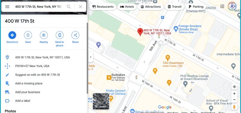 google maps for business located in new york city