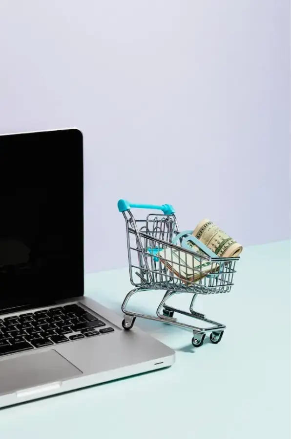 little-shopping-cart-with-money-on-laptop
