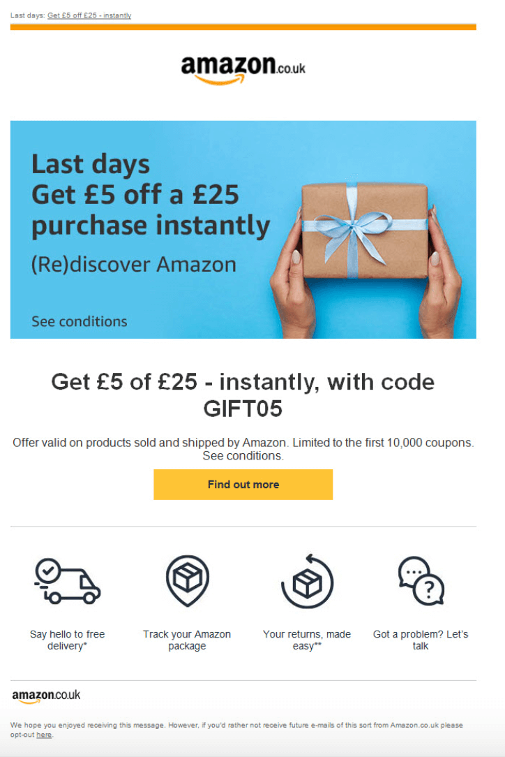 screenshot of a amazon gift card offer