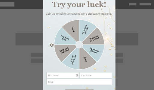 screenshot of a try your luck incentive wheel