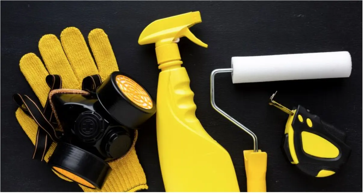 Dust mask and yellow repair tool kit