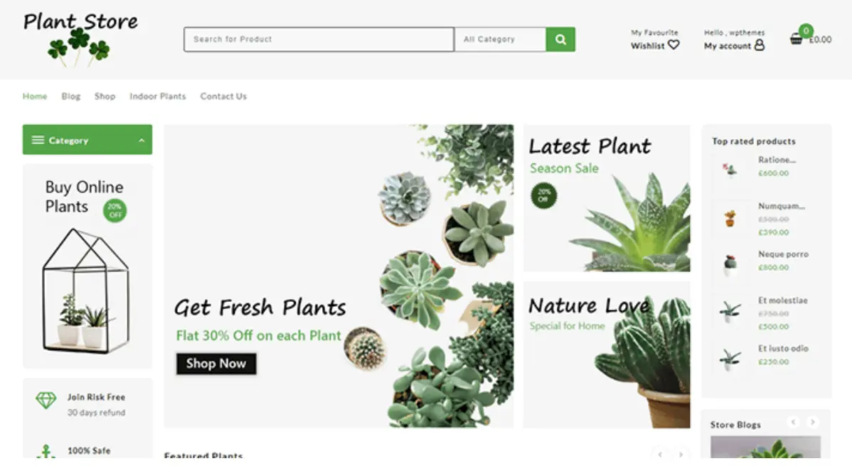 Plant store landing page