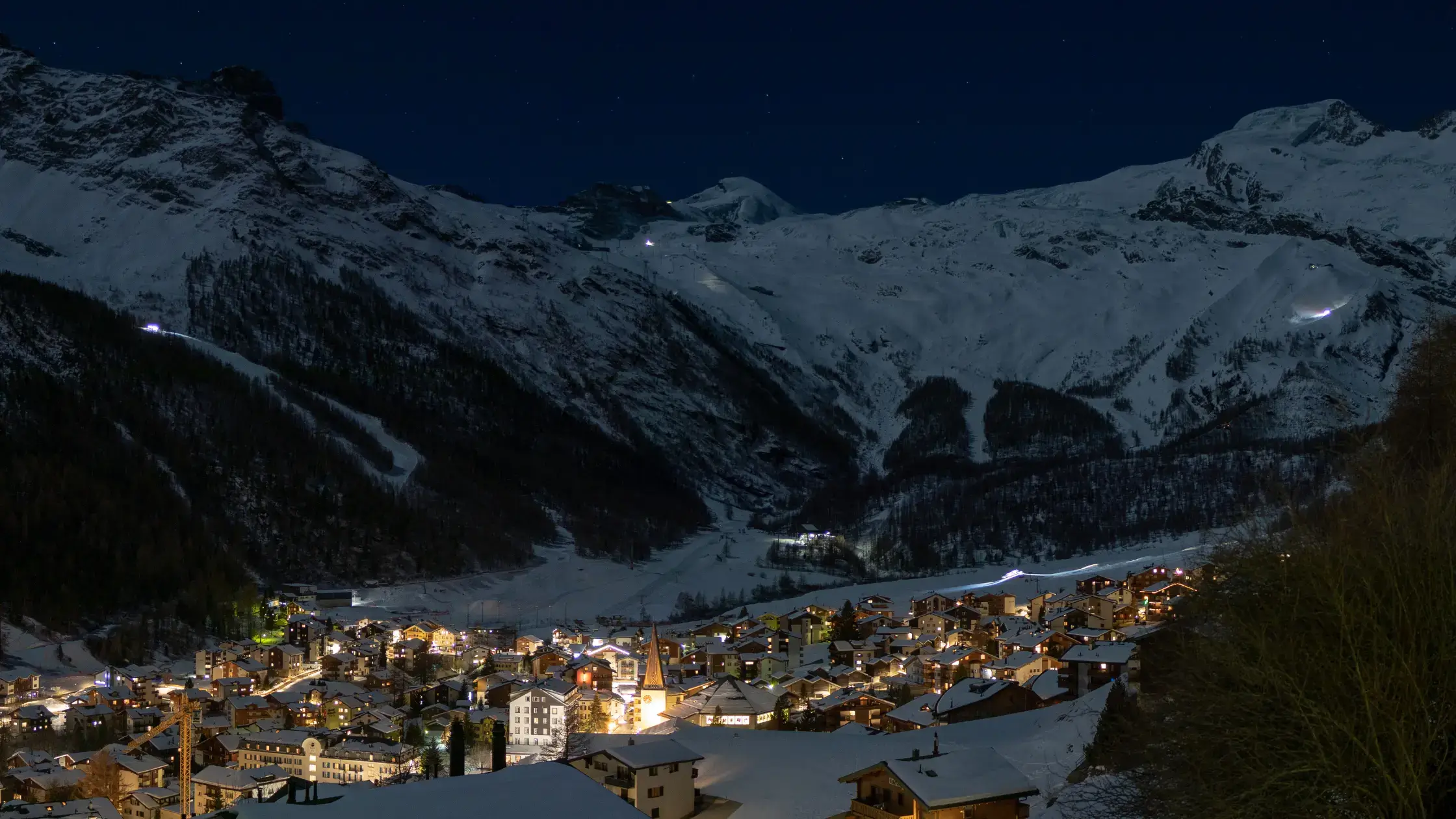 town at night in the mountains