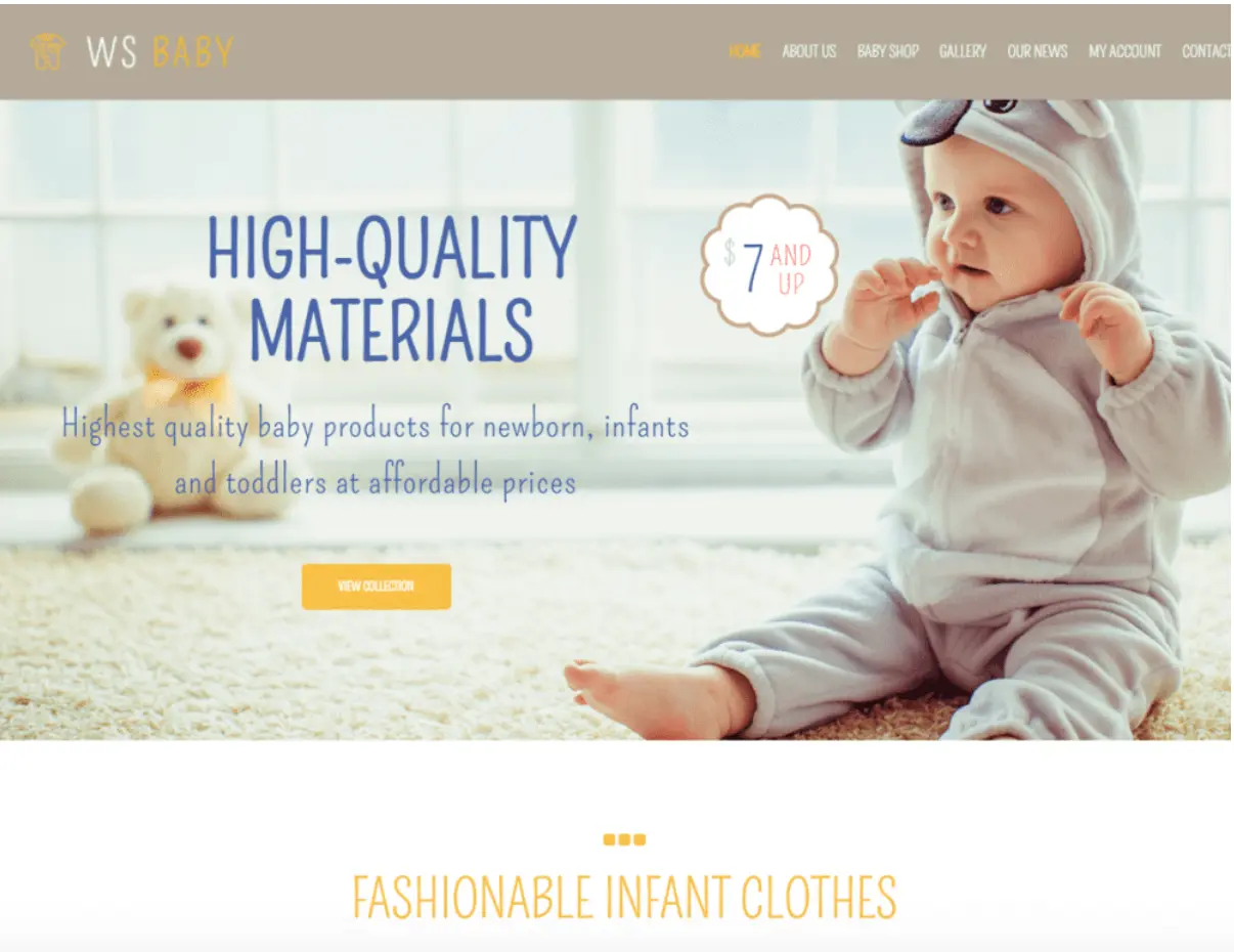 WS Baby landing page