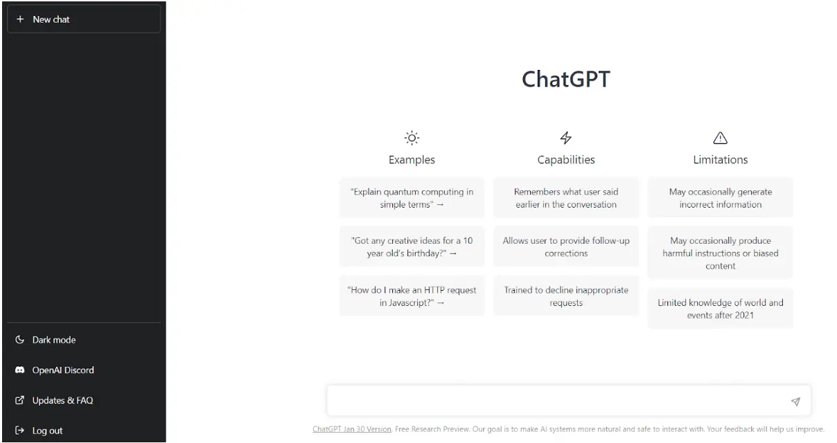 chat gpt home page